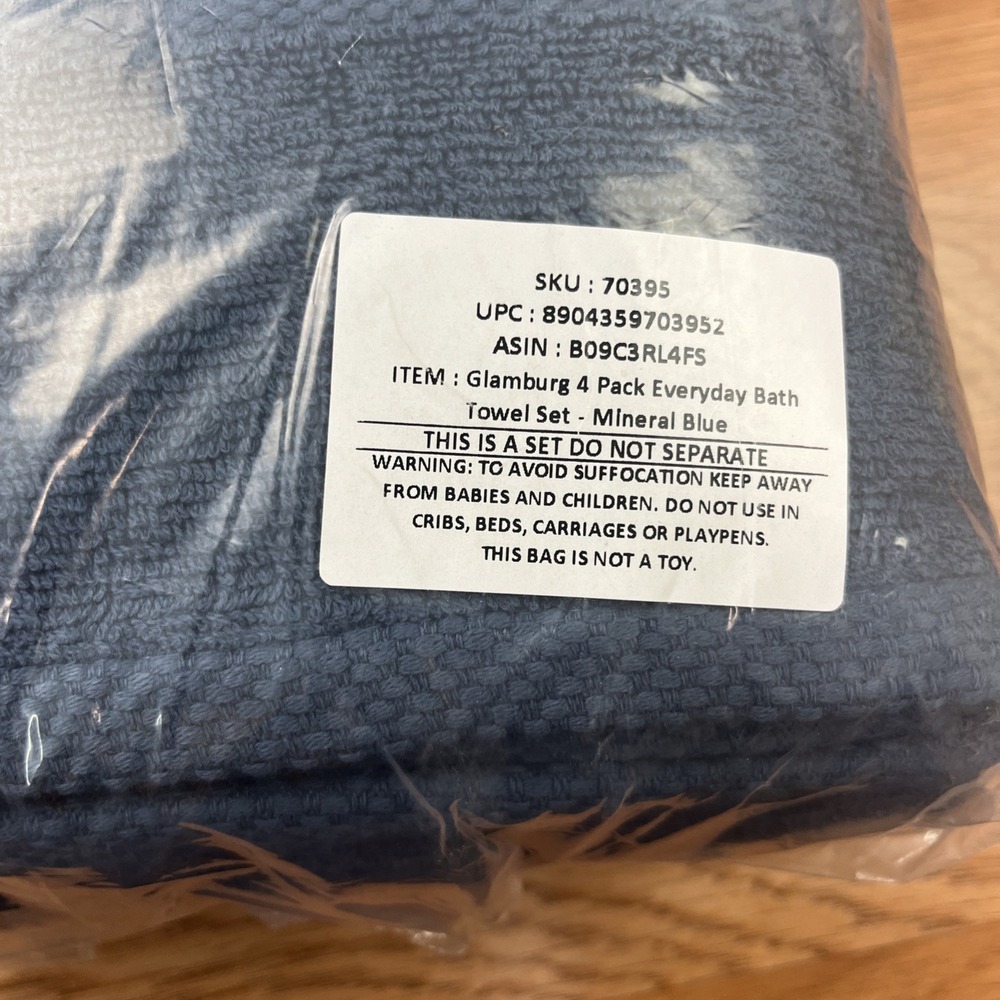 Glamburg 4 Pack Everyday Bath Towels in Mineral Blue, 100% Cotton NEW - Picture 4 of 7